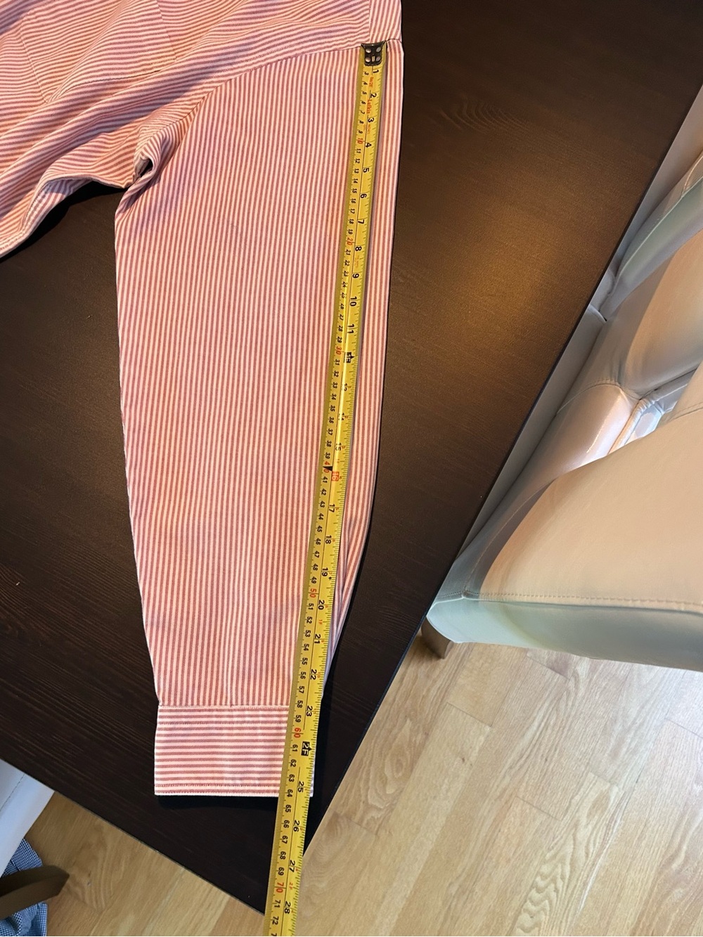 Lands' End Tall Men’s Button-Down Shirt Size 18/36 Red White Striped Long Sleeve - Picture 10 of 11